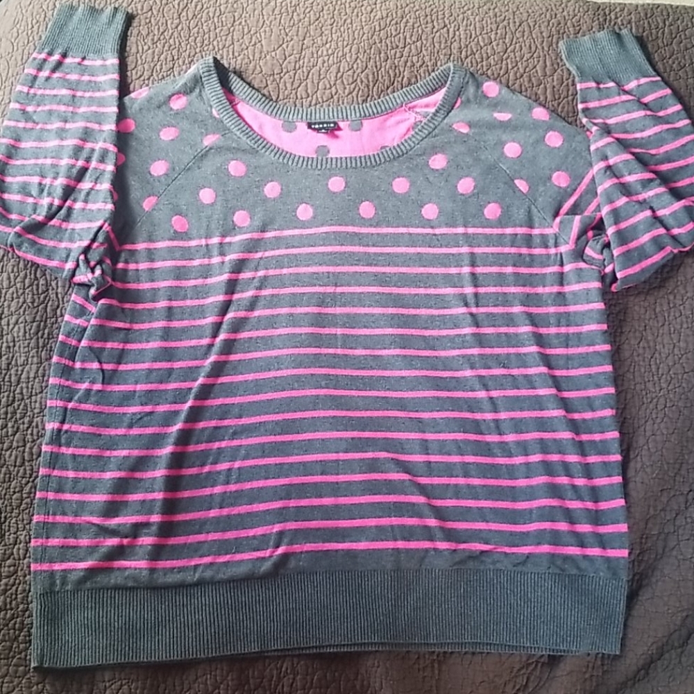 Trendy sweater with stripes AND polka dots!